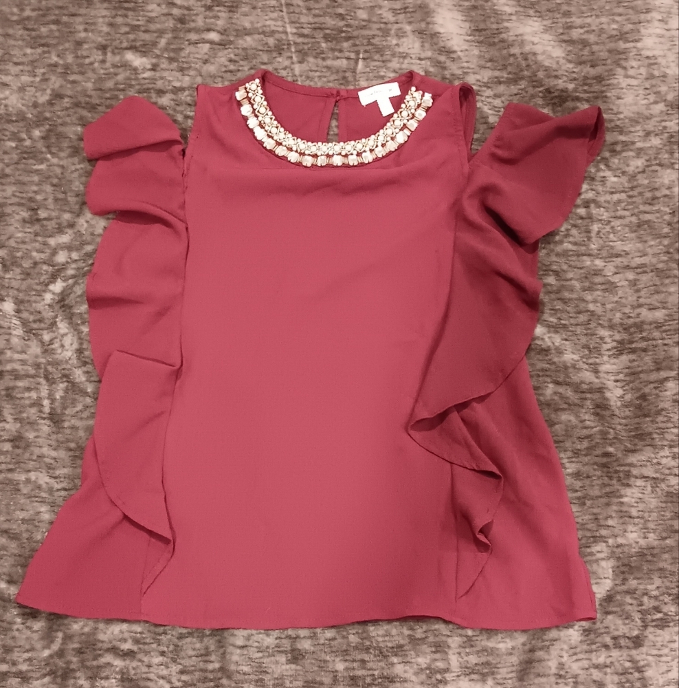 Monteau Girl Maroon Top w/Embellished Neckline